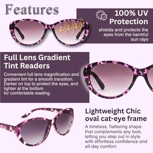 proSPORT | Cat Eye Womens Full Lens Tinted Reading Sunglasses Oversize NOT BIFOCAL