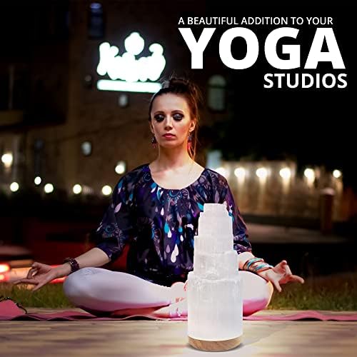 WBM Selenite Crystal Lamp 25cm, Charging Station, Crystals and Healing Stones, Hand Curved Moroccan |Witchcraft| Selenite Lamp for Smudging, Healing & Meditation