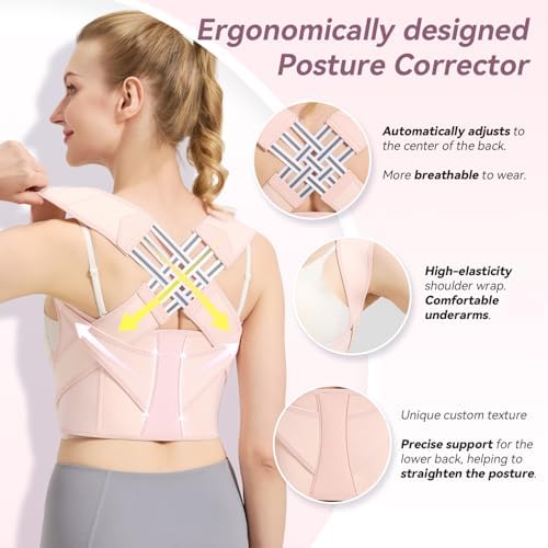 VOKOKOYA Posture Corrector for Women and Men,Adjustable Shoulder Straightener,Back Support Brace,Upper Spine scoliosis, hunchback Pink X-Large