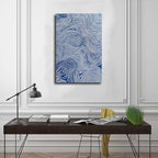 abstract line art,blue white wall decor,minimalist wave poster,modern fluid print,contemporary office art,organic pattern,zen room decor,aesthetic apartment art,neutral wall hanging,coastal vibe