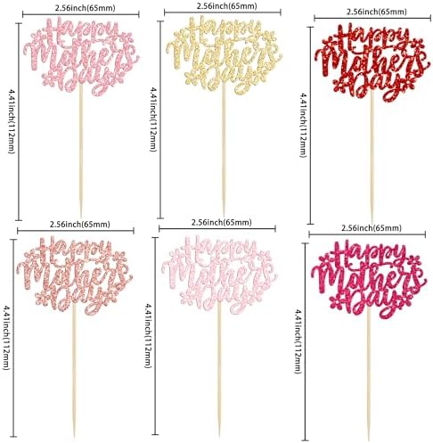 Ephlyn 24Pcs Happy Mother's Day Cupcake Topper Happy Mother's Day Cupcake Picks Glitter Flower Best Mom Party Cake Decorations Cupcake Toppers Picks for Mother's Birthday Party Supplies Multi