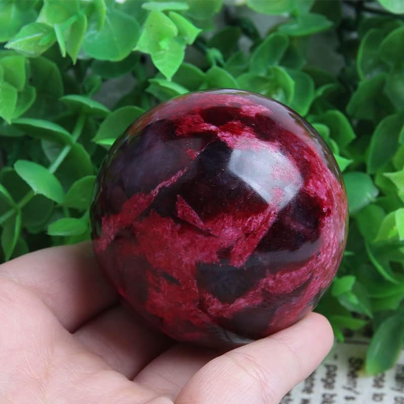 Acxico 1Pcs Peach Blossom Stone Jade Ball Crystal Sphere Healing 45-50 mm