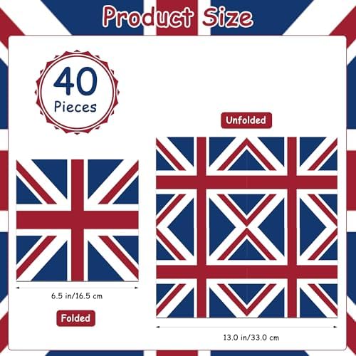 40Pcs British Paper Napkins British National Day Theme Party Decorations Disposable Party Napkins Set England Flag Paper Luncheon Napkins London UK Flag Design Theme Supplies