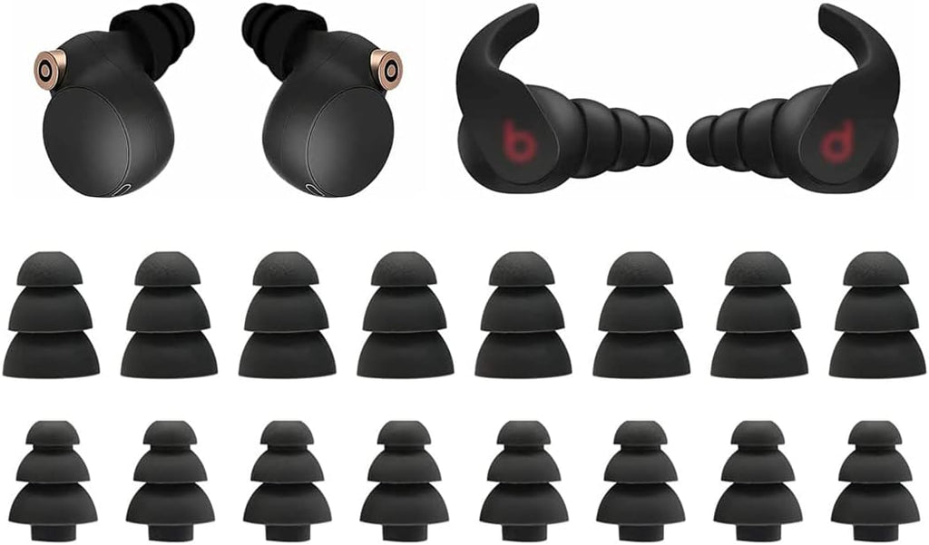 Silicone Replacement Ear Buds Tips, 20 Pcs, Black (Triple Flange)
