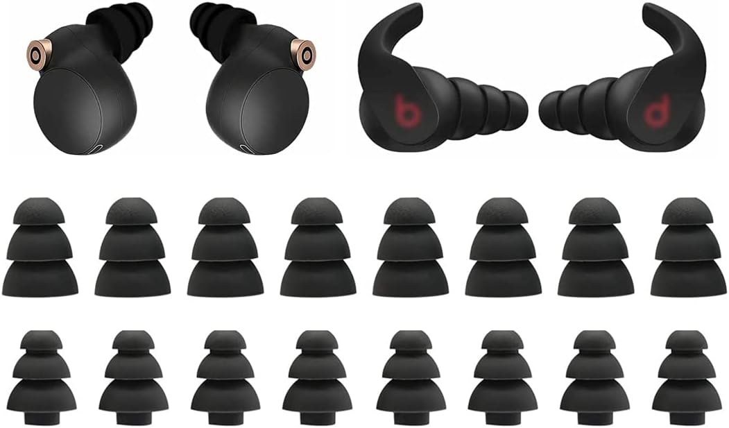 Silicone Replacement Ear Buds Tips, 20 Pcs, Black (Triple Flange)