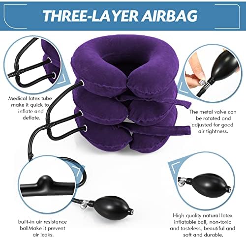 Jaximy Neck Stretcher for Neck Pain Relief, Cervical Traction Device, Neck Traction Device, Adjustable Inflatable Neck Brace & Cervical Neck Traction Device Home Use Decompression (Purple)