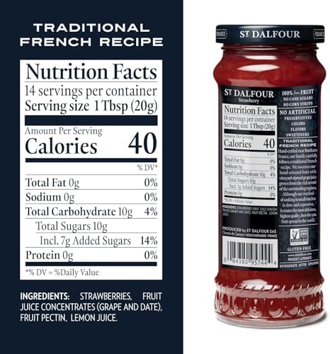 St. Dalfour Strawberry Fruit Spread - 10oz - 100% from Fruit, No Artificial Ingredients, Non-GMO, No Cane Sugars, All Natural - Pack of 6