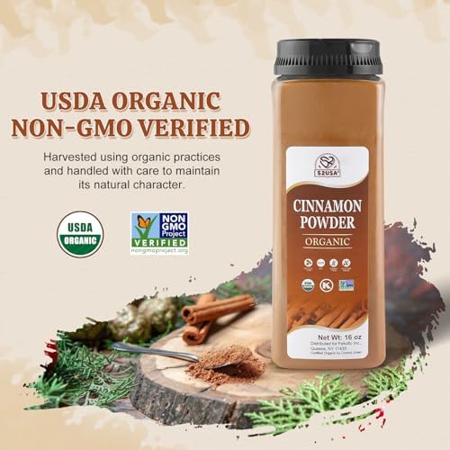 52USA Organic Cinnamon Powder,1 lb (16oz),Pure Ground Cinnamon, 100% Certified,Premium Quality Spice-Great for Baking,Cooking and Drinks,Additive Free, USDA & Kosher Certified, Non-GMO,Gluten Free