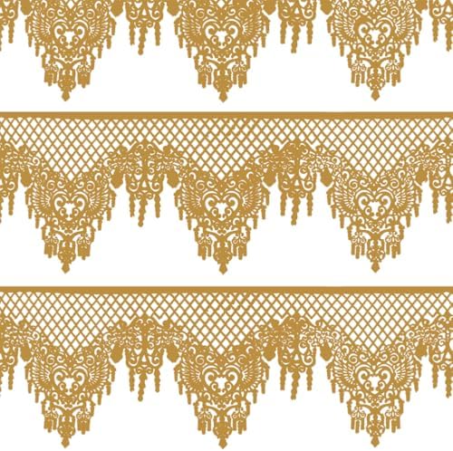 Large Pre-Made Ready to Use Edible Cake Lace Lattice Diamond Scallop Golden 12-inch 10-Piece Set