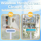 4 in 1 Mesh Screen Cleaner, Multi-Functional Window Screen Cleaning Brush, Pet Hair Removal Tool with Extra Long Handle, Gentle on Furniture, Couch, Carpet, Clothing, Bedding, Window, Mesh Screen