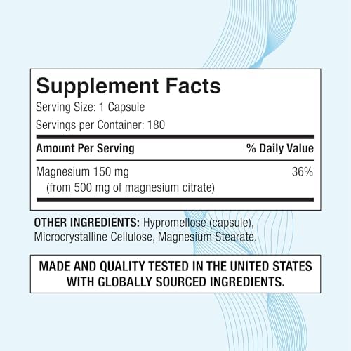 Magnesium Citrate 500 mg | High Potency Elemental Magnesium | Total 360 Veggie Caps, Superior Absorption, Non-GMO, NO Gluten and Dairy