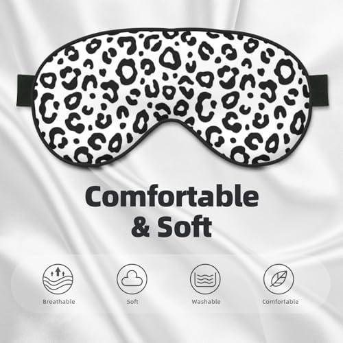 Sleep Eye Mask Black and White Leopard Sleep Mask for Women Men Comfortable Eye Mask with Adjustable Strap Soft Eye Cover Blindfold for Travel Yoga Nap Shift Work