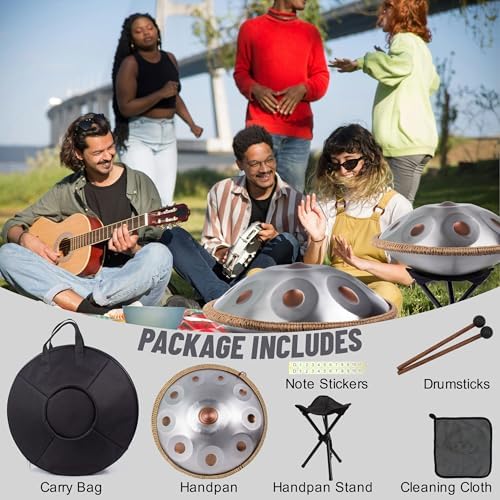Handpan 19 inch D Minor Kurd Handpans 10 Notes Handpan Drum Instrument for Beginner Performance, 432HZ Sound Hand pan Drums for Adults