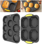 aqxreight 8 Cavity Silicone Hamburger Bread 4 Cavity Silicon 8 Silicone Hamburger Bread & 4 Pan, Heat Baking for Ovens, Microwaves Hambu