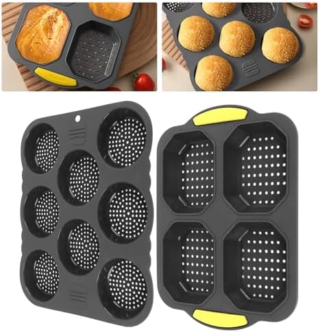 aqxreight 8 Cavity Silicone Hamburger Bread 4 Cavity Silicon 8 Silicone Hamburger Bread & 4 Pan, Heat Baking for Ovens, Microwaves Hambu