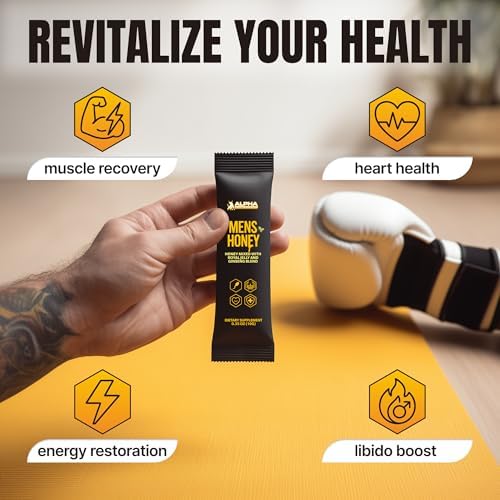 Royal Jelly Honey for Men - Extra Strength Quality, Improved Formula, Herbal Superfood Mix - Raw & Natural Energy & Power Supplement, No Added Sugar - 24 Individual Packets, 10g
