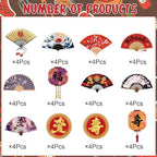 Japanese Hibachi Party Decorations, 48PCS Japanese Style Paper Fans Cupcake Toppers Cake Decor, Asian Baby Shower Wedding Birthday Party Supplies Cupcake Picks (Pre-Assembly)