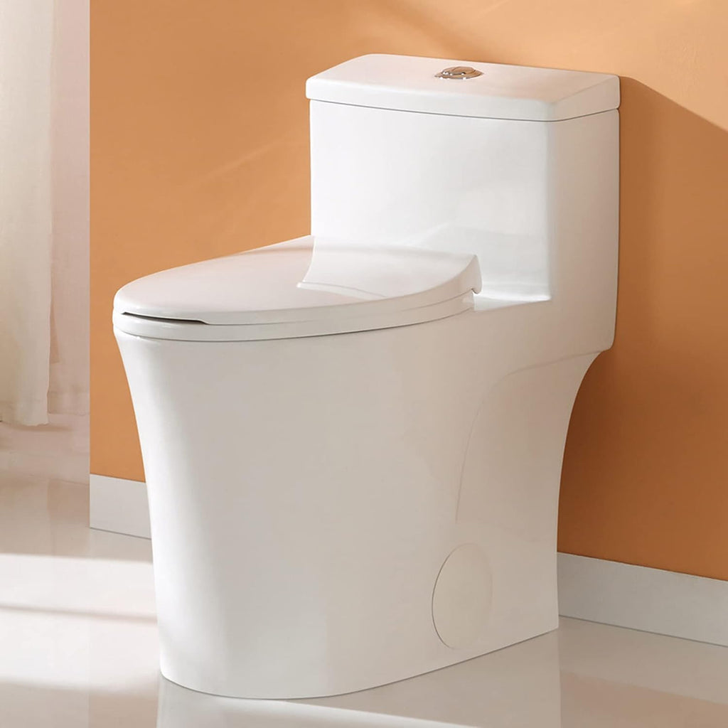 HOROW T0338W Compact One Piece Toilet with Comfort Chair Seat ADA Height 17.3", Elongated Dual Flush 0.8/1.28 GPF, Standard White Toilet Bowl