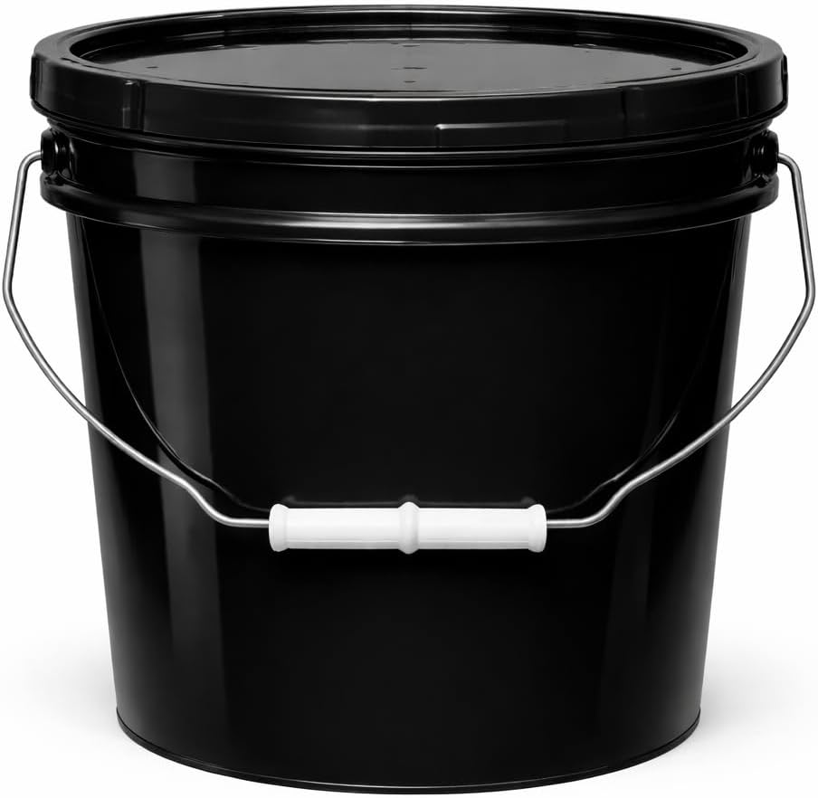 MKS Plastics 2-Gallon Bucket with Airtight Lid – Made in USA, Food Grade BPA Free Plastic, Heavy Duty Multi-Use, Metal Handle with Grip, Stackable Storage – Black, 1 Pack