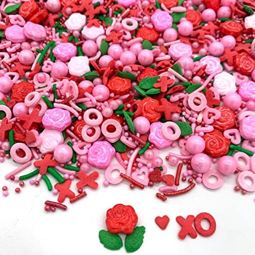 Rose Hearts Sprinkles Pink and Red Mixed Cupcake Cake Decoration Cake Cookie IceCream Donut 3.4oz