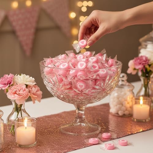 300pk Wedding Candy – 2 LB Pink Strawberry Hard Candy Individually Wrapped with Heart, Individually Wrapped Candy Bulk – Sweet Buffet Favors for Baby Showers, Valentines, Weddings (Strawberry)