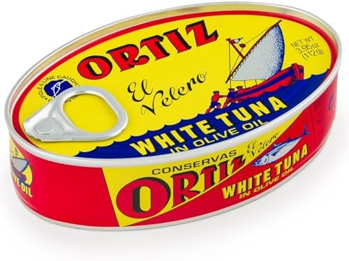 Ortiz White Tuna in Olive Oil, Fresh Tender Slices, Spanish Wild Caught Tuna, High in Protein and Omega 3 Fats, Excellent in Salad, Pasta or Sandwiches - No Need to Add Mayo, 3.95oz Can (Pack of 12)
