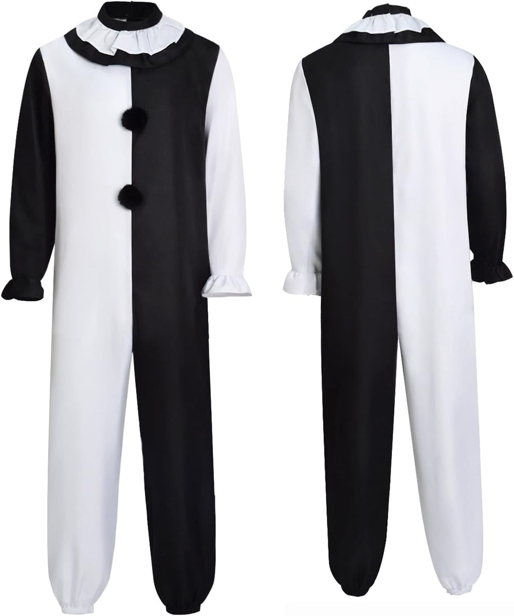 Adult Men Terrifier Cosplay Jumpsuit Kids Art Clown Killer Costume Bodysuit Black White for Halloween Suit