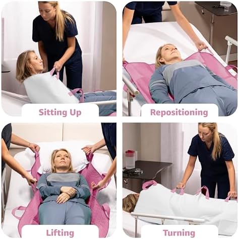 Improvia Positioning Bed Pad, with 8 Reinforced Handles, Quick-Drying, Washable, Waterproof, for Lifting, Turning, Transfering, Elderly and Incontinence Patients (Pink, Pack of 2)