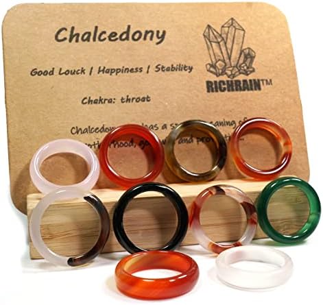 Crystal Rings - Chalcedony Carnelian Rings Friendship Jewellry Healing Crystals Confidence and Spiritual,Set of 10 PCS