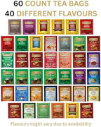 Twinings Tea Bag Sampler Variety with White Wooden Organizer (60 Count) 40 Different Flavours, Gift for Tea Lovers: Women, Men, Mom, Dad, Family, Friends, Couples