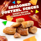 Smoky Bacon Cheese Pretzel Pieces | 1 Pound Bag | Bold Flavored, Naturally Seasoned Pretzels | Crunchy, Salty Pretzel Snacks with Cheddar and Bacon