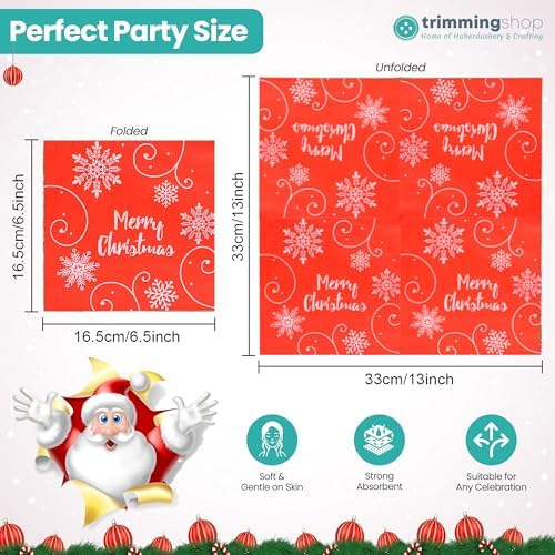 Trimming Shop Christmas Disposable Napkins with Snowflakes Design 2 Ply Paper 33cm x 33cm Cocktail Napkins for New Year Winter Dinner Party Supplies Decoration Pack of 20