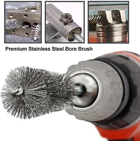 ASNOMY 5Pcs 1/2" Stainless Steel Bore Brush Set, Stainless Steel Bristles, Twisted Wire, 1/4" Hex Shank
