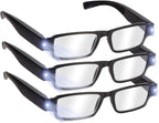 Reading Glasses with Light Bright LED Readers with Lights Reading Glasses Lighted Magnifier Nighttime Reader Compact Full Frame Eyewear Unisex Clear Vision Lighted Eye Glasses,+2.5