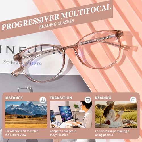 OPTOFENDY Progressive Multifocal Reading Glasses for Women Men, TR90 Fashion Blue Light Computer Readers