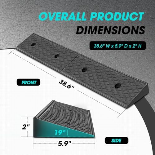 DNA Motoring 2pcs 2.1" Rise Rubber Curb Ramp Heavy Duty Loading Driveway Ramp Threshold Ramps 38.6" L x 5.9" W x 2.1" H for Loading Dock, Warehouse, Wheelchair, Motorcycles, Cars, TOOLS-00643