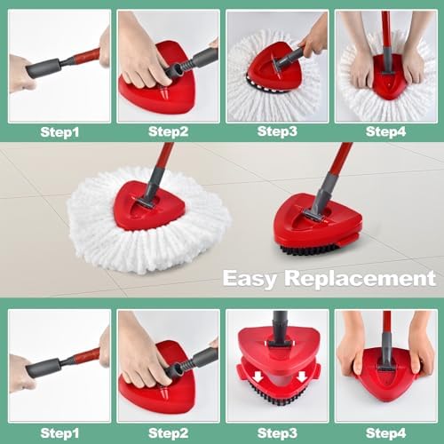 Mop Heads Replacements for Ocedar, Spin Mop Replacement for O-Cedar EasyWring 1 Tank System Mop Refills, Include 3 Pack Heads, 1 Scrub Brush & 1 Base Combo