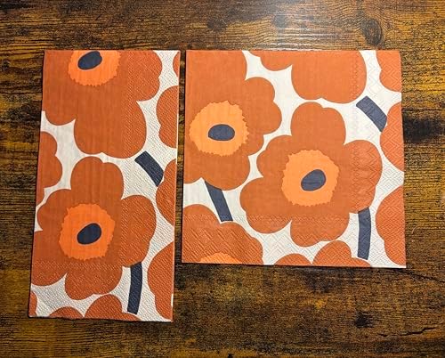 IHR Ideal Home Range Party Napkins Marimekko Disposable 3-Ply Paper Lunch Napkin Pack, 6.5" x 6.5", Unikko Terracotta, 20-Count