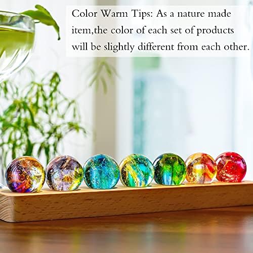 7 Chakra Natural Healing Spheres with LED Wooden Stand 40mm Crystal Quartz Stones for Meditation Positive Energy Night Light Decoration