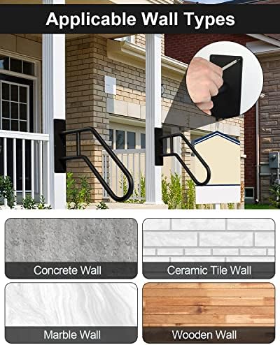 Handrails for Outdoor Steps Stair Railing Indoor, 1 to 3 Steps Stairs Wall Mounted Metal Handrail for The Elderly, Kids, Disabled, Pregnant Women
