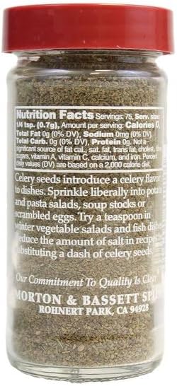 Morton & Bassett Celery Seed, 1.9 oz – Non-GMO, Salt-Free, Aromatic and Pungent Spice for Pickling, Soups & Salads