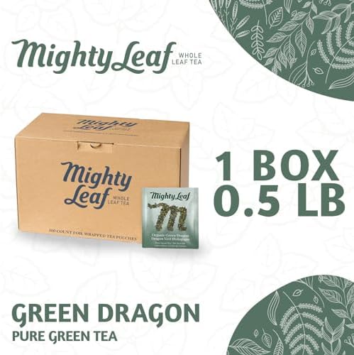 Mighty Leaf Organic Green Dragon Tea – 100 Count Whole Leaf Green Tea Bags – Smooth & Earthy Flavor – Premium Silk Pouches for Wellness and Natural Energy