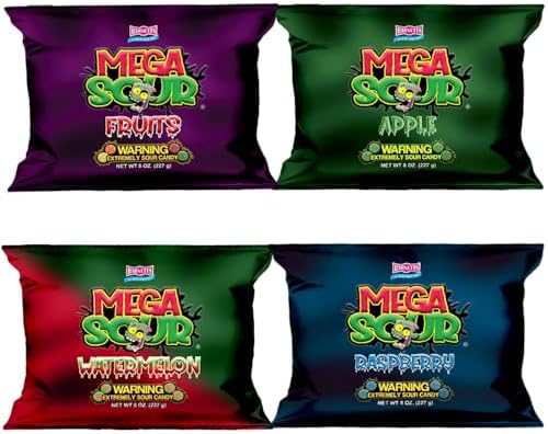 Barnetts Mega Sour Candy 4 Pack – Handmade British Sweets – Raspberry, Apple, Watermelon & Fruits – Gift or Party Treat (227 g x 4)