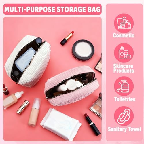 2Pcs Small Makeup Pouch Period Bag Mini Makeup Bag for Women Teens Cute Sanitary Napkin Storage Bags Corduroy Small Pouch for Pads Purse Portable Cosmetic Bags Period Pouches Aesthetic Gifts A