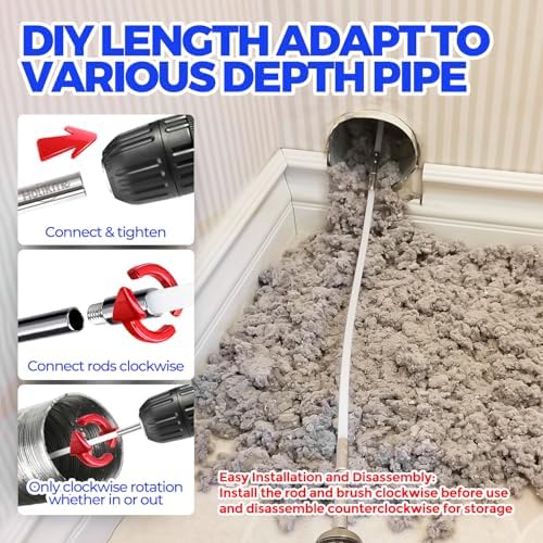 Holikme 32 Feet Dryer Vent Cleaner Kit, Lint Remover,Fireplace Chimney Brushes, Extends Up to 32 Feet, Synthetic Brush Head, Use with or Without a Power Drill