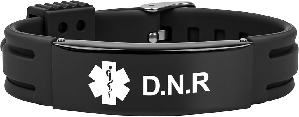 Medical Alert Bracelet for Women Men, Adjustable Medical Alert ID Silicone Wristband for Diabetic D.N.R Pacemaker Epilepsy