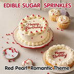 Edible Red Pearl Sprinkles,130g,Edible Pearl Sugar Sprinkles,Baking Edible Cake Decorations,Cupcake Toppers,Cookie Decorating,Donuts Ice Cream Toppings,Wedding Birthday Party Mother's Day Supplies