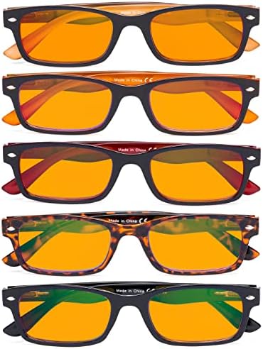 Eyekepper 5 Pack Blue Light Filter Glasses Classic Computer Reading Glasses Orange Tinted +1.25
