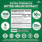 Zazzee Extra Strength Bitter Melon 25:1 Extract, 10% Bitter Principles, 150 Vegan Capsules, 5 Month Supply, Momordica Charantia, Antioxidant & Metabolic Support, Non-GMO, Made in the USA