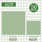 50 Pcs Green Gingham Paper Napkins, Disposable Green and White Checkered Luncheon Napkin Plaid Dinner Beverage Napkin for Picnic Baby & Bridal Shower Wedding Birthday Party Decorations